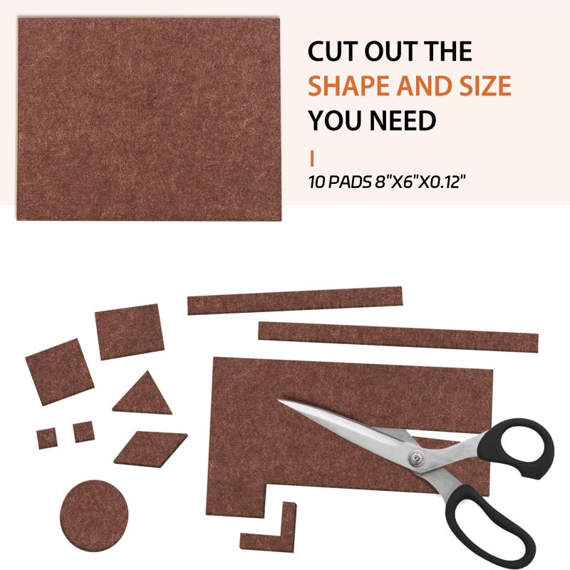 BAIPOK Furniture Pads 10 Pieces Self Adhesive Furniture Felt Pads, 8" x 6" Cuttable Felt Chair Pads, Anti Scratch Furniture Floor Protectors for Furniture Legs Hardwood Floor, Brown - Image 4